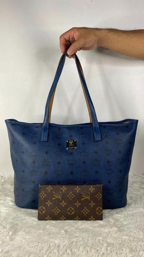 MCM blue visetos tote bag, Luxury, Bags & Wallets on Carousell