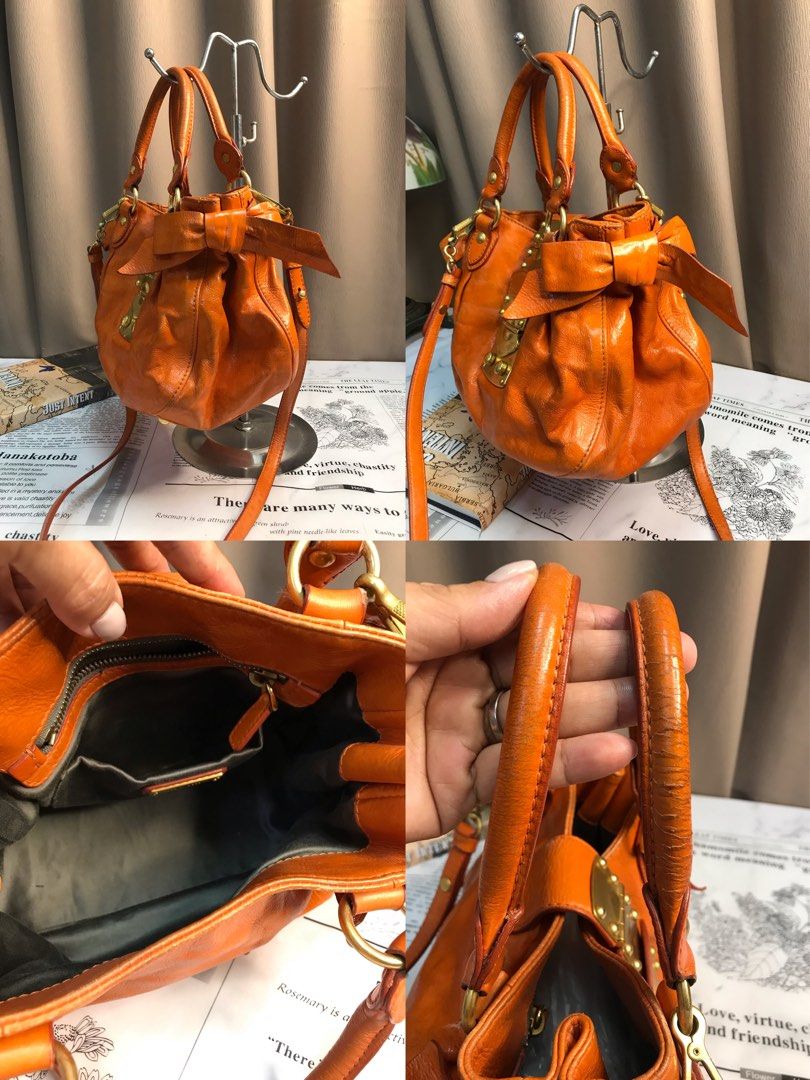 💐Miu miu Vitello Lux small Bow leather satchel bag sling bag
