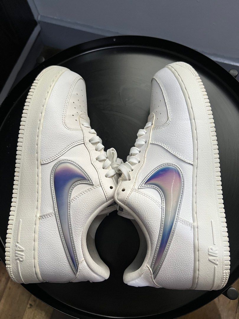 white air force ones with blue swoosh