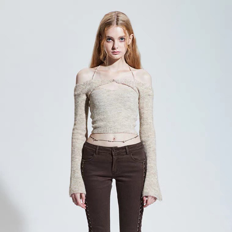 pain or pleasure seiren two piece bolero halter top long sleeve in 