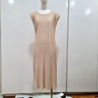 Pleated Nude Midi Dress
