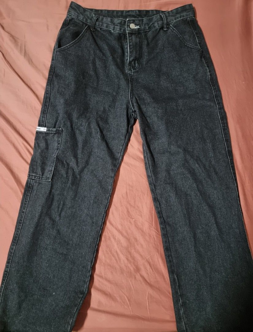 PLUS SIZE Black Cargo Denim Pants, Women's Fashion, Bottoms, Jeans on