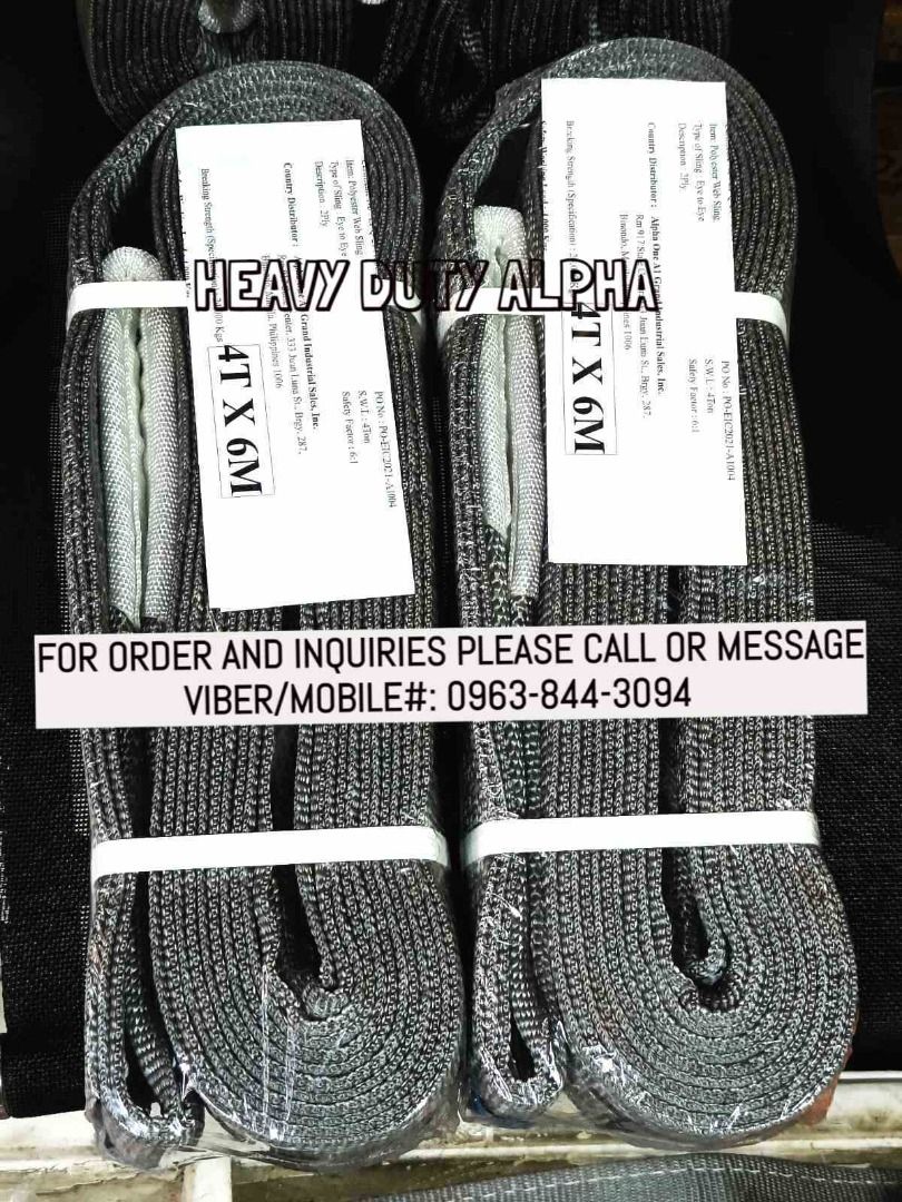 POLYESTER LIFTING BELT 4TONS CAPACITY (4,000kgs.) (Category: Construction & Building Materials) located in Quezon City. Submitted by Kaithy20 (Listing ID 1229691462, Image 1). Description: 09638443094 Polyester Webbing Sling/Sling Belt Heavy Duty Eye to Eye Type Of Sling. NOTE: Brand New! ~ Power Brand ~ Originated From Korea ~ With Webbing And Quality Certificate ~ According to CE and USA Standard Webbing Sling Sizes & Capacity: TONS/CAPACITY: 1