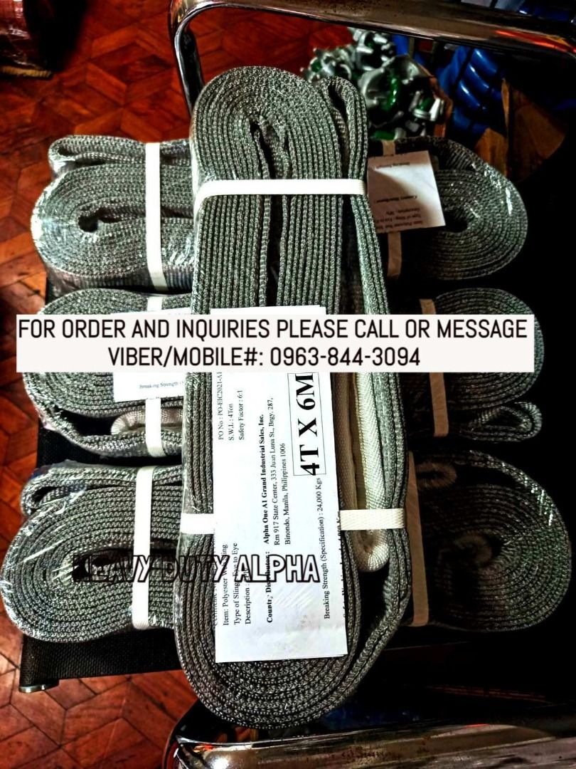 POLYESTER LIFTING BELT 4TONS CAPACITY (4,000kgs.) (Category: Construction & Building Materials) located in Quezon City. Submitted by Kaithy20 (Listing ID 1229691462, Image 2). Description: 09638443094 Polyester Webbing Sling/Sling Belt Heavy Duty Eye to Eye Type Of Sling. NOTE: Brand New! ~ Power Brand ~ Originated From Korea ~ With Webbing And Quality Certificate ~ According to CE and USA Standard Webbing Sling Sizes & Capacity: TONS/CAPACITY: 1