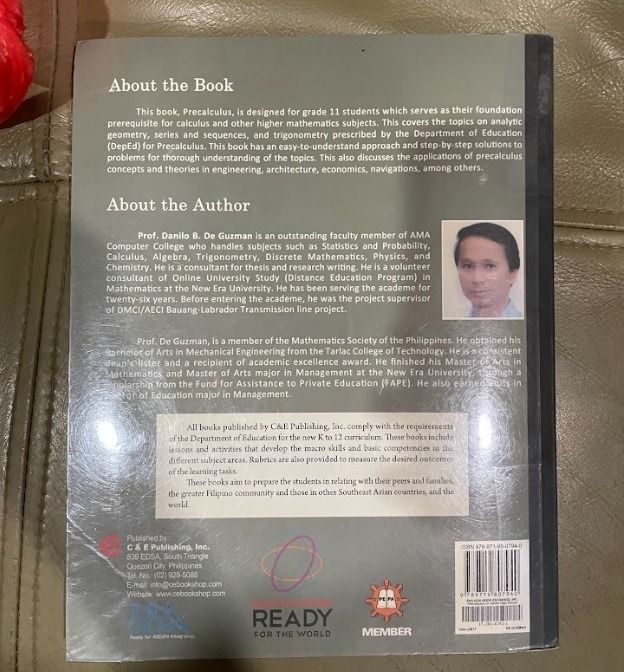 Pre Calculus for Senior High School Education Book (Category: Textbooks) located in Manila. Submitted by milleshoppppp (Listing ID 1229791214, Image 2). Description: .