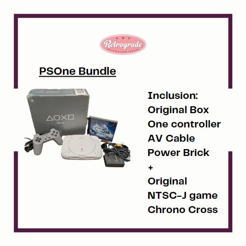 PSOne Bundle (Category: PlayStation) located in Quezon City. Submitted by kimpossibells (Listing ID 1229826940, Image 1). Description: PSOne Bundle Inclusion: Original Box One controller AV Cable Power Brick + Original NTSC-J game Chrono Cross Unit Only: 4000php Bundle: 4400php Unit Operation: Confirmed Tested using the Chrono Cross Both works perfectly Used | Preloved *110v (you would need an AVR or transformer).