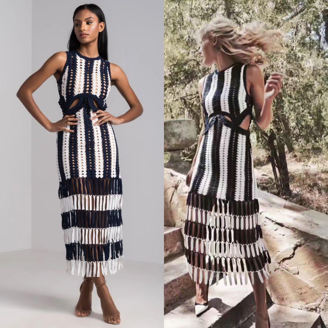 Self Portrait crochet cut out midi dress Women s Fashion Dresses
