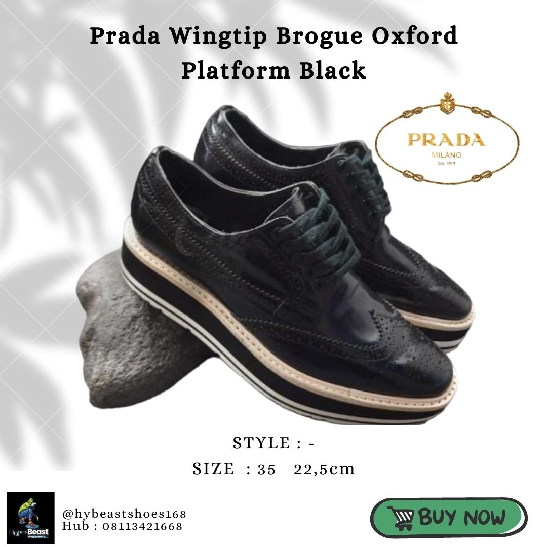 Sepatu Prada Wingtip Brogue Oxford Platform Black Ukuran 35( 22,5cm)