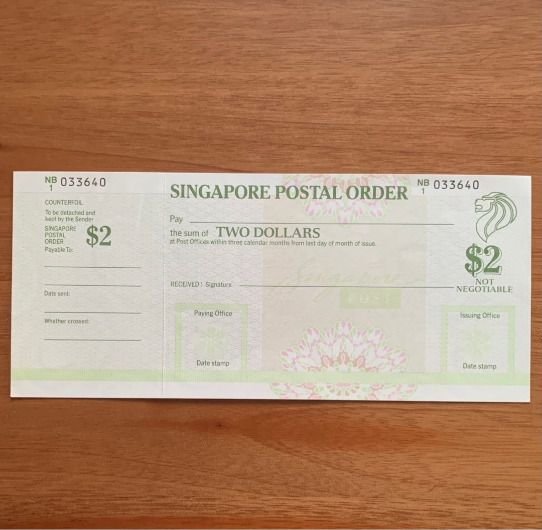 Singapore postal order MINT 2 value with counter foil, Hobbies