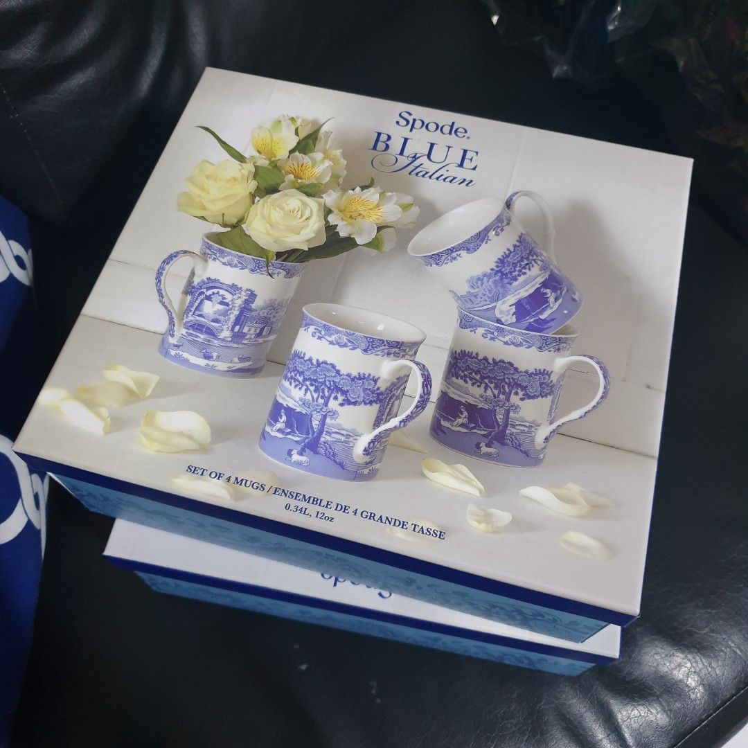 Spode Blue Italian Mug Set of 4 12oz brand new with box, Furniture