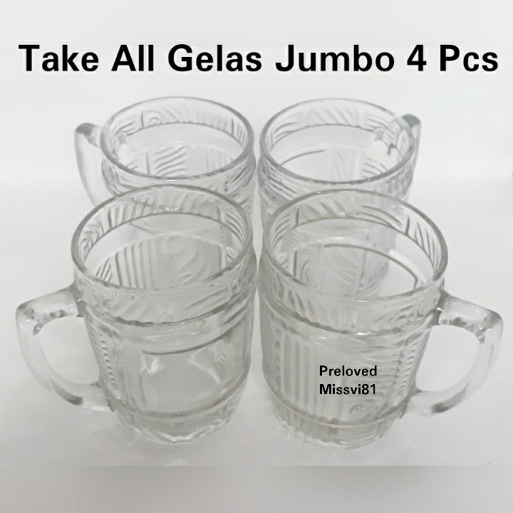 Take All 4 Pcs Gelas Minum Kaca Jumbo Bergagang Kitchen And Appliances Di Carousell 6309