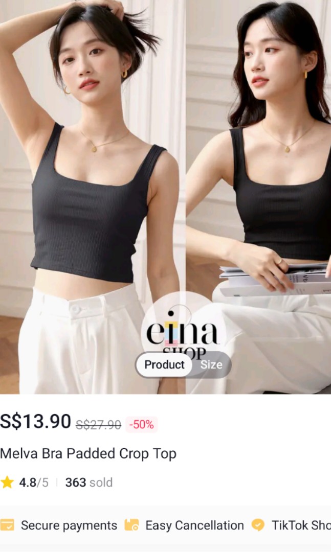 Melva Bra Padded Cropped Top - einashop