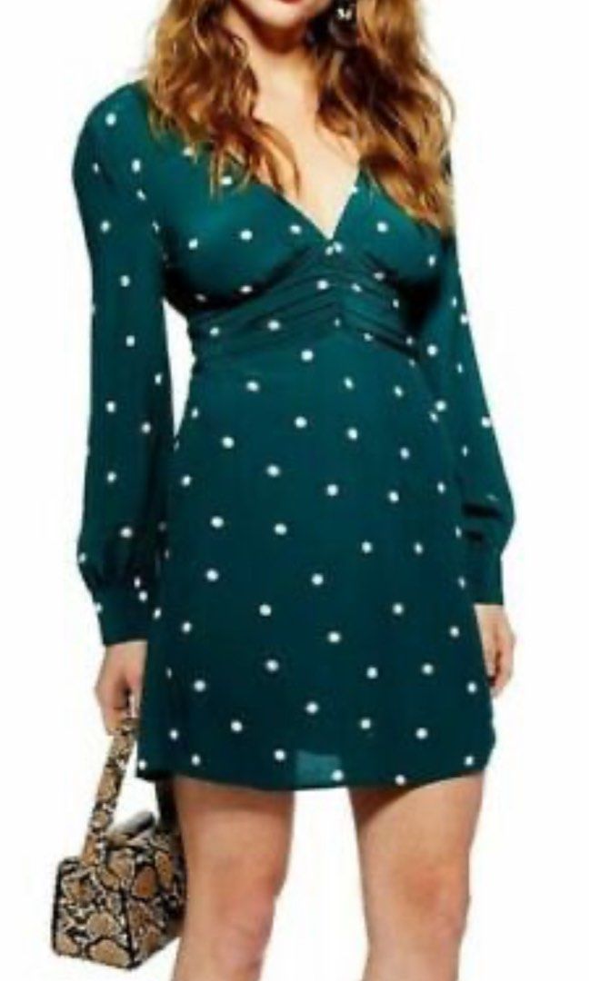 Green polka deals dot dress topshop