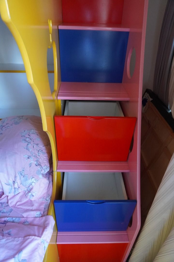 Wooden Bunk Bed For Kids Single Over Queen with Trundle, Furniture