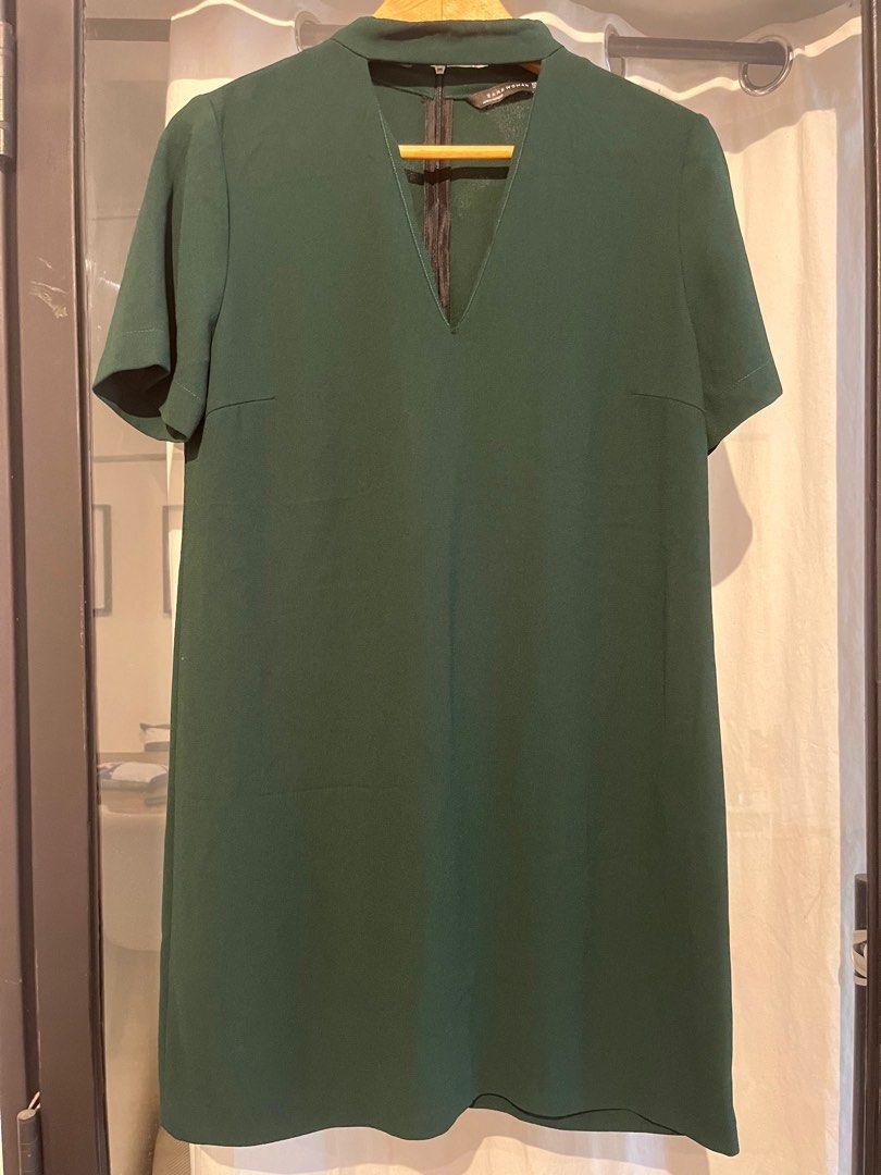 zara green shift dress ZARA Long One Sleeve Cocktail Dress Dark Olive Size Medium NWT – Style  Exchange Boutique PGH