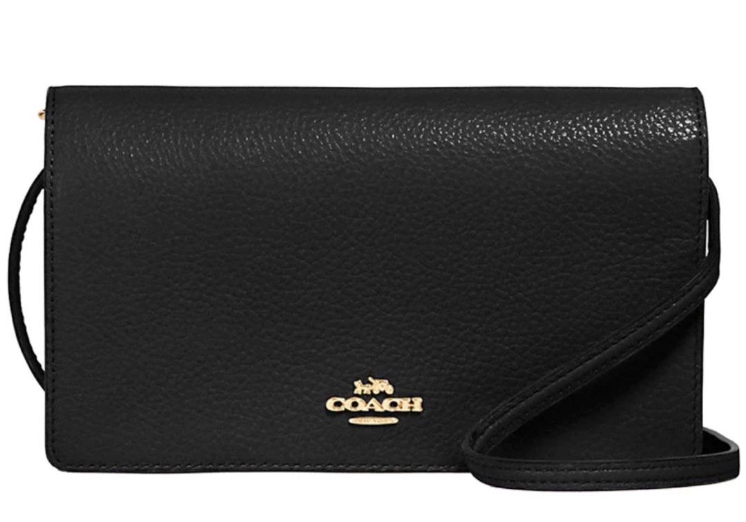 100 Authentic Black Coach Anna Foldover Crossbody Clutch Women s