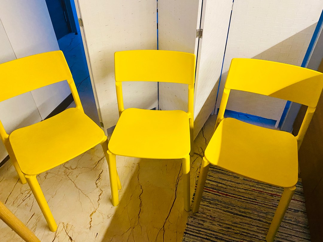 3 Yellow IKEA Plastic Chairs - price drop, Furniture & Home Living ...