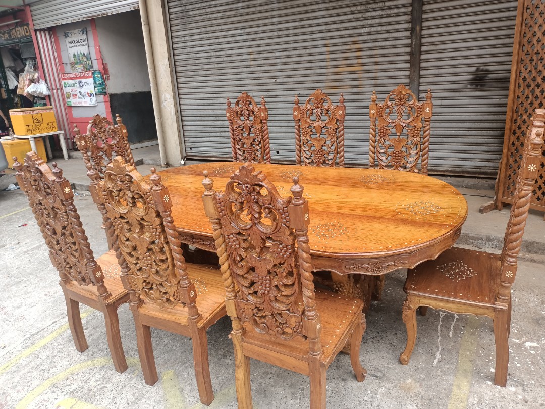 8 Seater Narra Dining Set with Bone Inlays, Furniture & Home Living