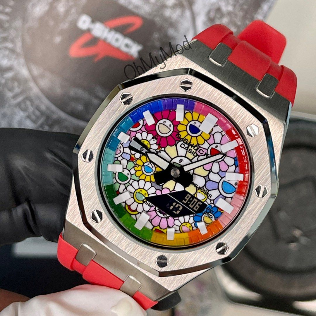 Rainbow Murakami on Red Silicone Strap Stainless Steel Bezel