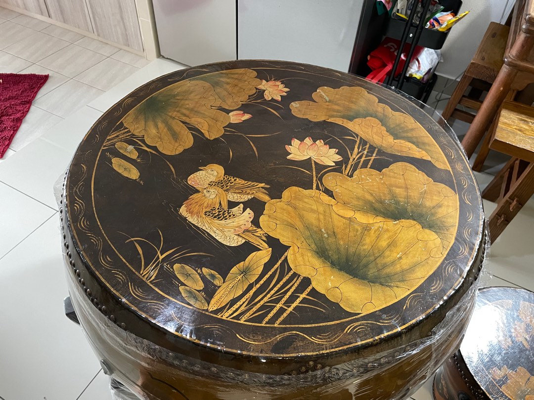 Antique drum table and chairs set, Furniture & Home Living, Furniture