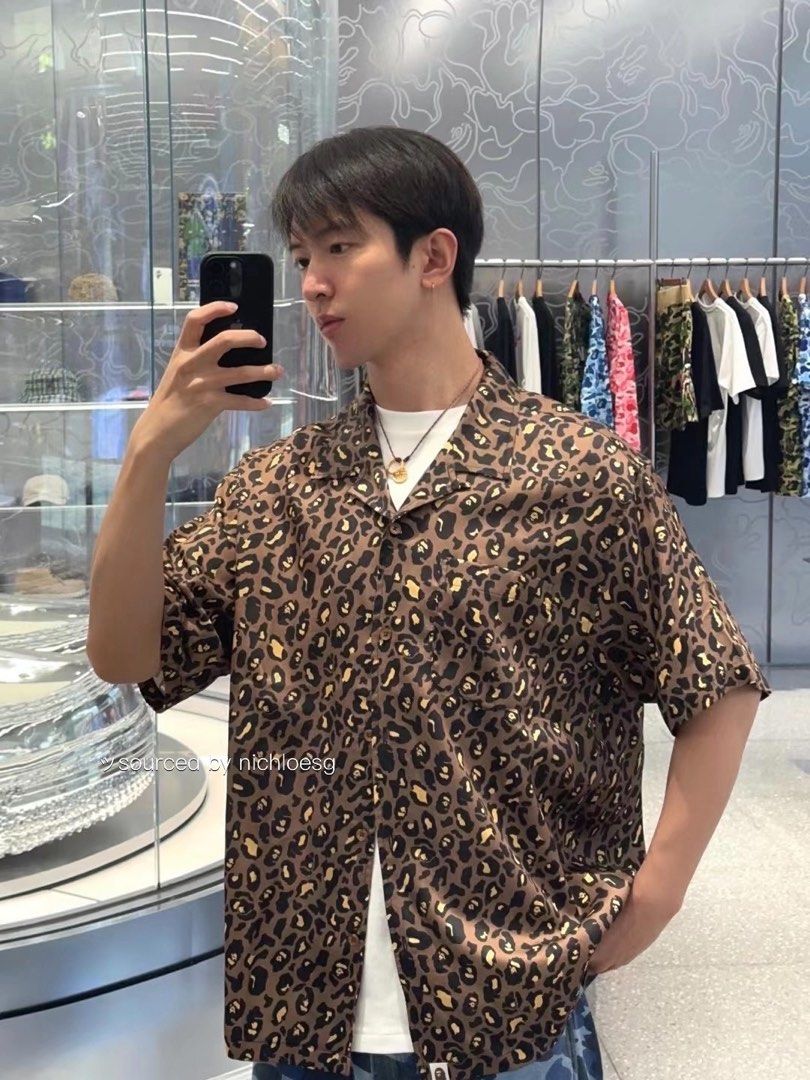 BAPE LEOPARD OPEN COLLAR SHIRT, Men's Fashion, Tops Sets