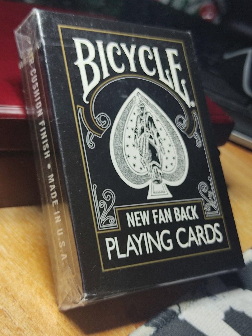 Bicycle New Fan Back Playing Cards (Black) (Category: Board Games & Puzzles) located in Las Pinas. Submitted by kensei777 (Listing ID 1232983323, Image 1). Description: Bicycle New Fan Back Playing Cards (Black) by Zenneth Kok Limited print of 5000 but only 4000 were sold while the remaining stock were reserved for Zenneth's personal use. Condition: Unopened, Mint Note: Actual, unedited pictures shown. The only one in my collection. CoD not avail