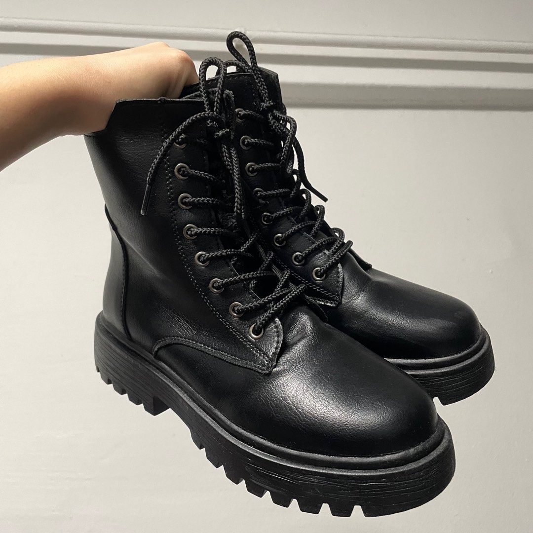 Glossy black combat boots sale