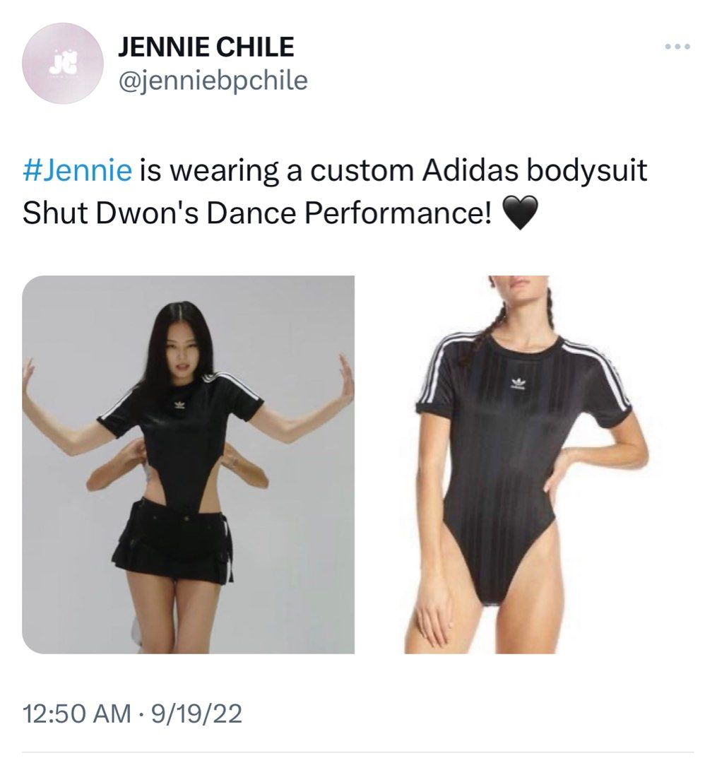 Blackpink JENNIE adidas 3-stripes bodysuit, Women's Fashion, Tops ...