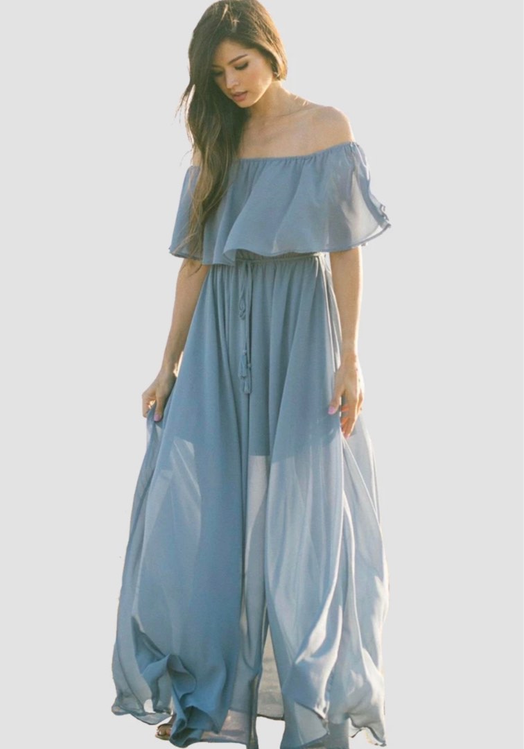 Aqua Blue Chiffon Printed Tiered Maxi Dress