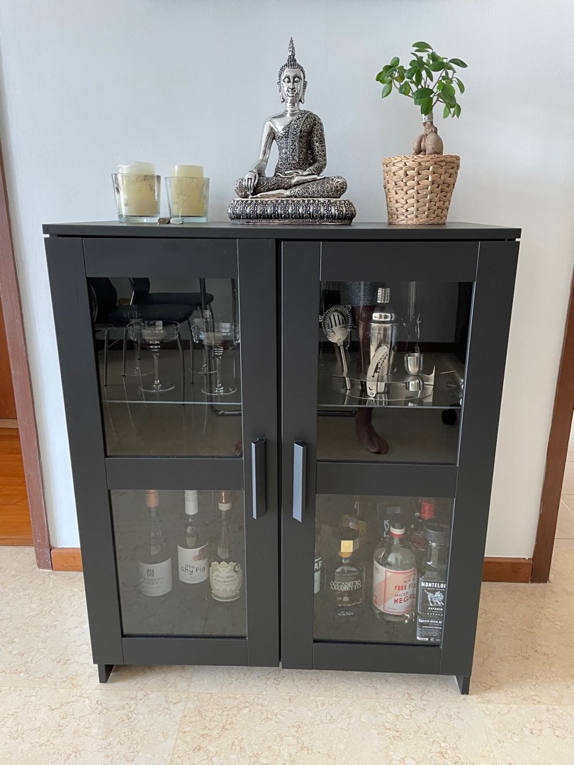 BRIMNES Cabinet with Doors Glass Black 78x95 cm Elegant