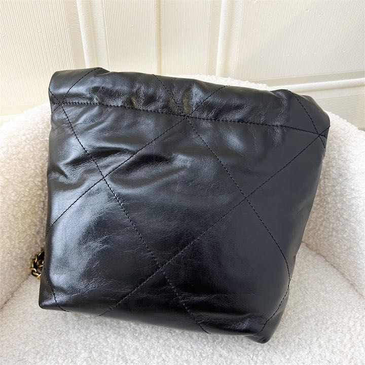 Chanel 22 Mini Hobo Handbag in Black Shiny Calfskin and GHW