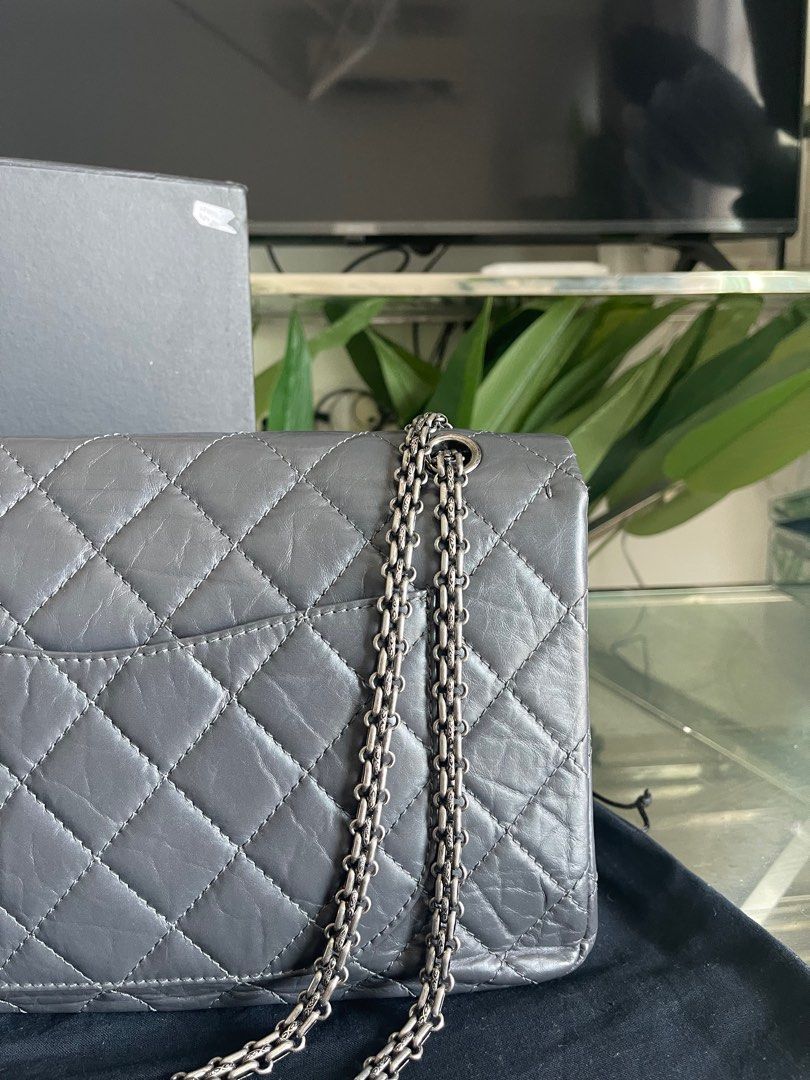 CHANEL Grey 2.55 Reissue Quilted Calfskin Leather Classic 227 Jumbo Flap Bag