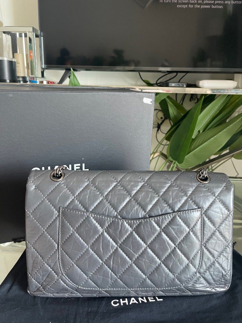 CHANEL Grey 2.55 Reissue Quilted Calfskin Leather Classic 227 Jumbo Flap Bag