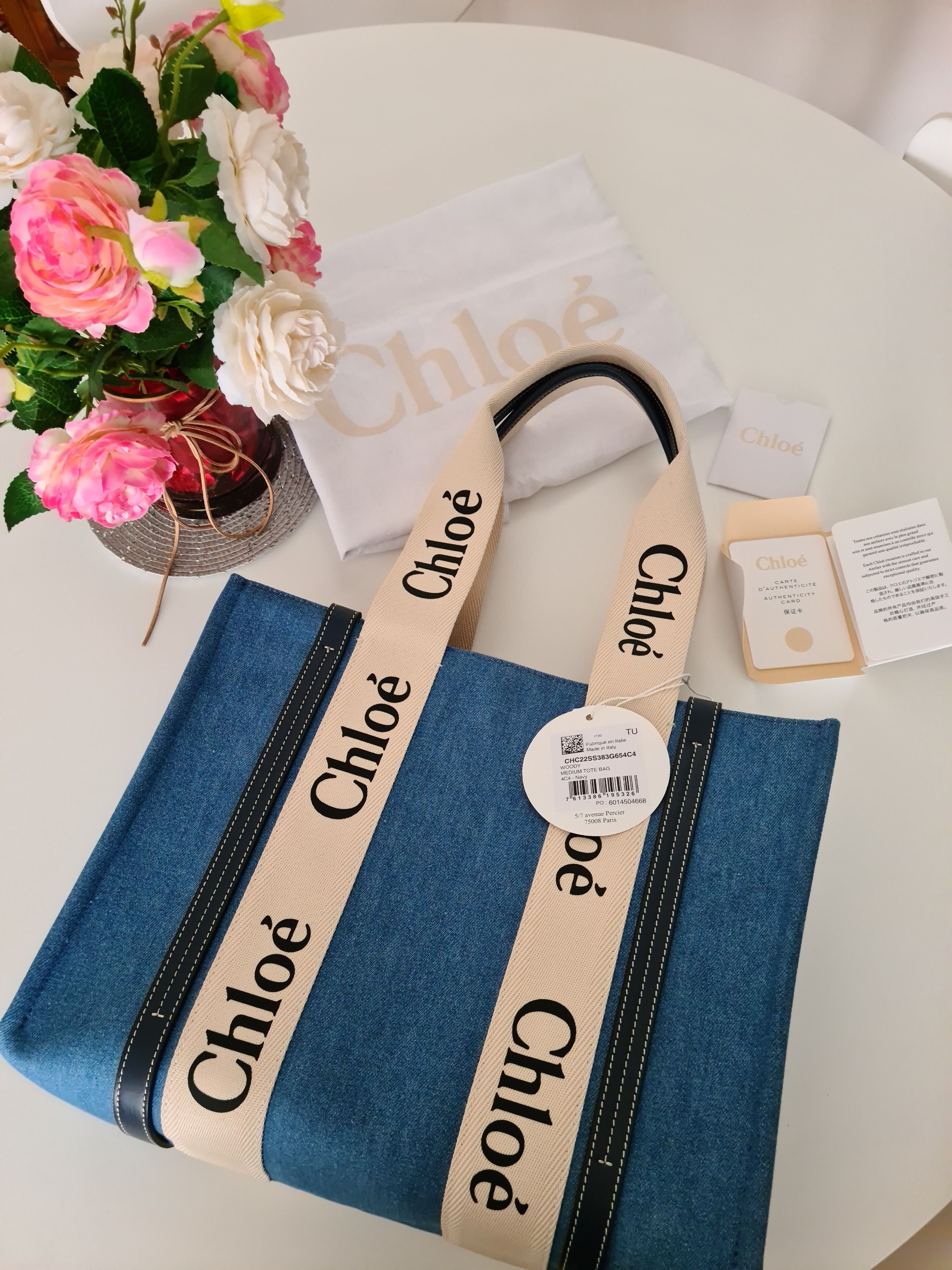 Chloe Woody Medium Leather Trimmed Denim Tote Bag Luxury Bags Wallets on Carousell