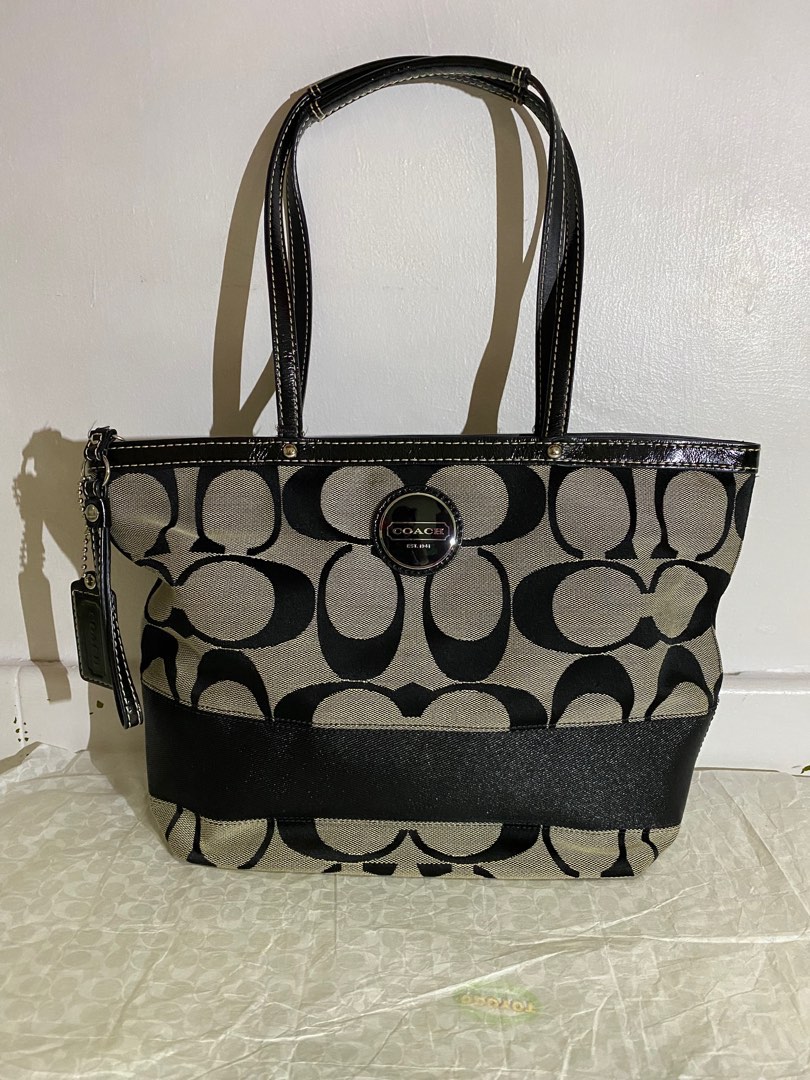 Coach F15112 Signature Tote Black/Gray Shoulder Bag