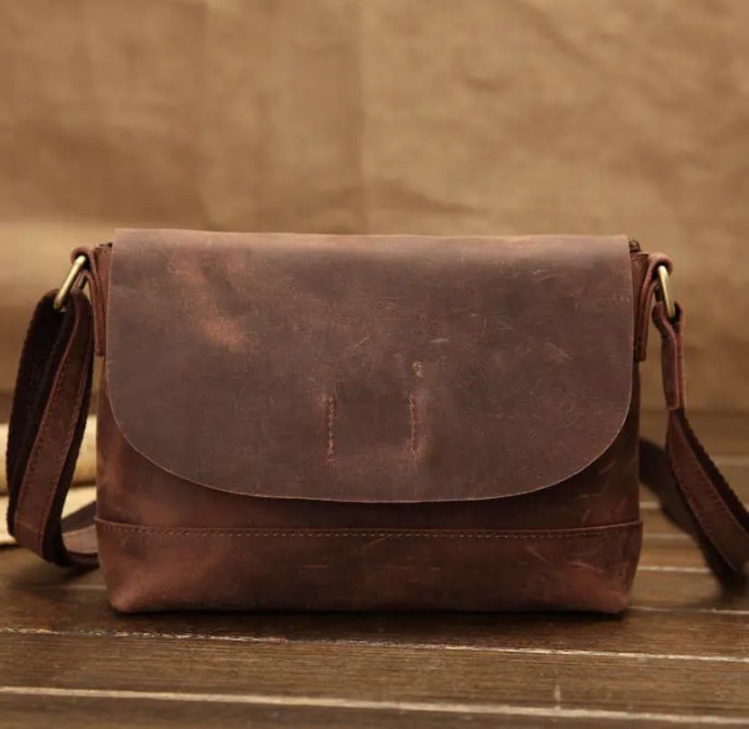 Crazy horse genuine leather crossbody messenger bag Women s