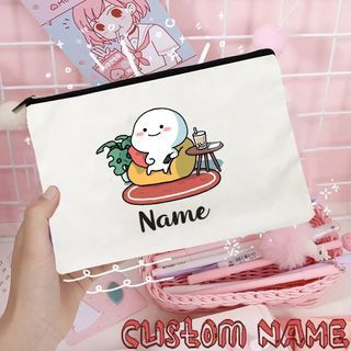 Customised Personalised Quby Canvas Pouch Cartoon Pencil Case Make Up Pouch