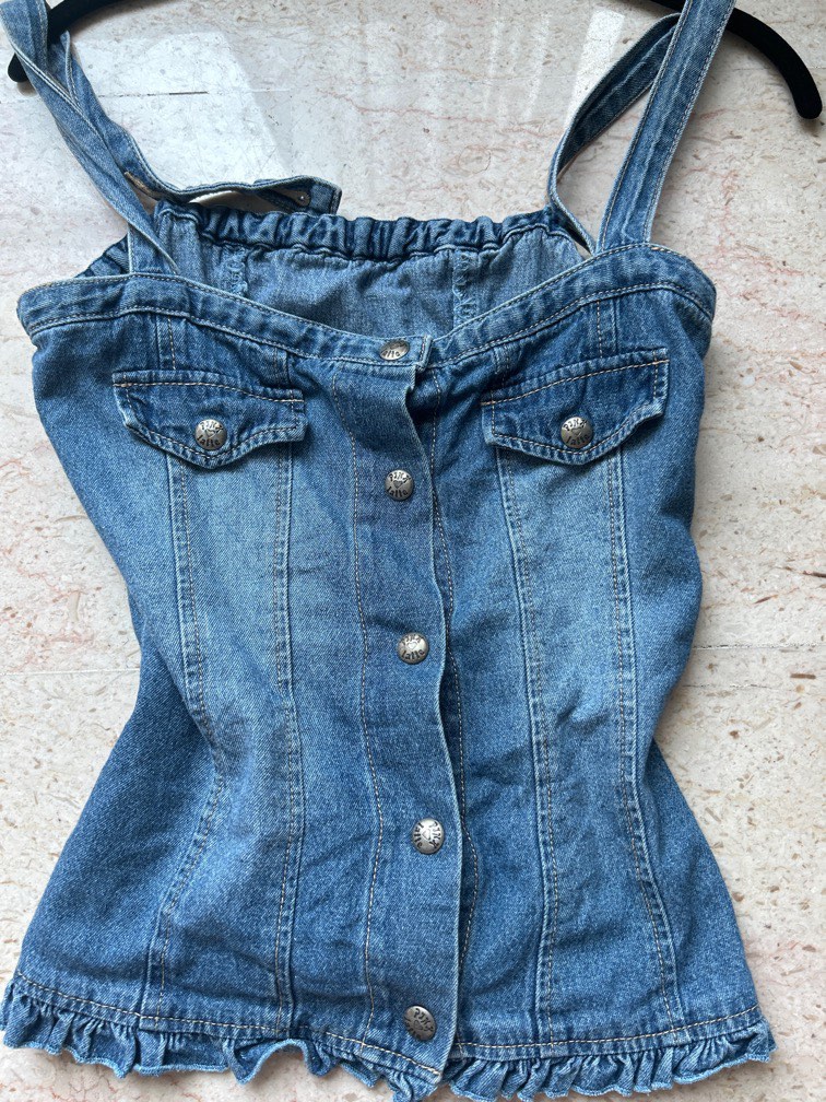 denim bustier corset top, Women's Fashion, Tops, Other Tops on Carousell