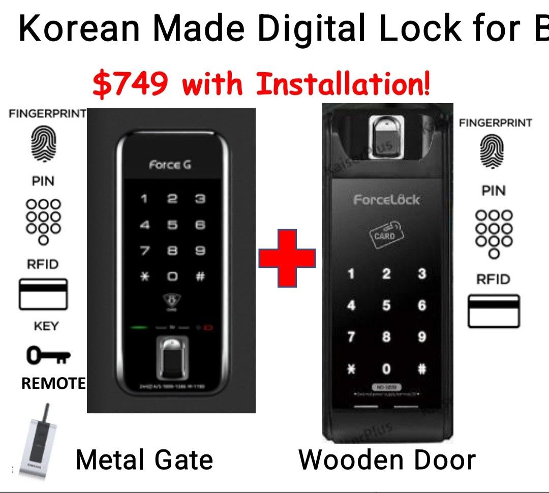 Digital Lock for HDB Gate & Main Door Bundle, Furniture & Home Living
