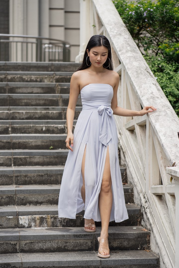 Eden High Slit Jumpsuit Silk Blue Women s Fashion Dresses