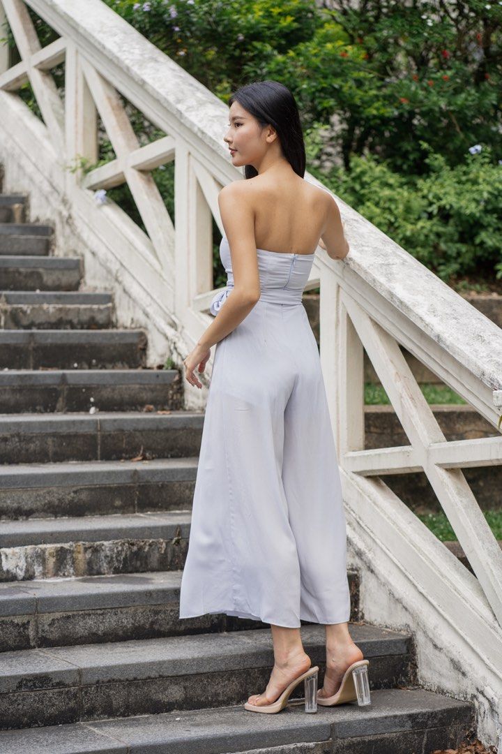 Eden High Slit Jumpsuit Silk Blue Women s Fashion Dresses
