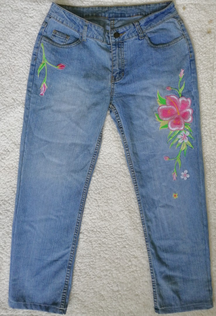 EMBROIDERED FLORAL JEANS, Women's Fashion, Bottoms, Jeans on Carousell