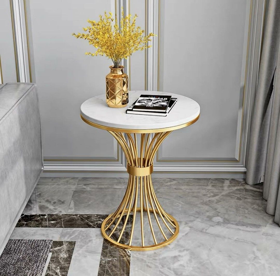 Gold White Round Side Table, Furniture & Home Living, Furniture, Tables