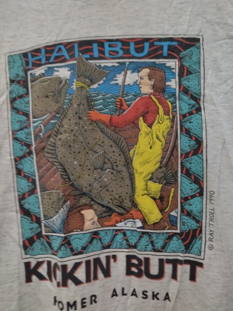 Halibut Oneita Vintage Shirt Ray Troll Dated 1990, Men's Fashion, Tops