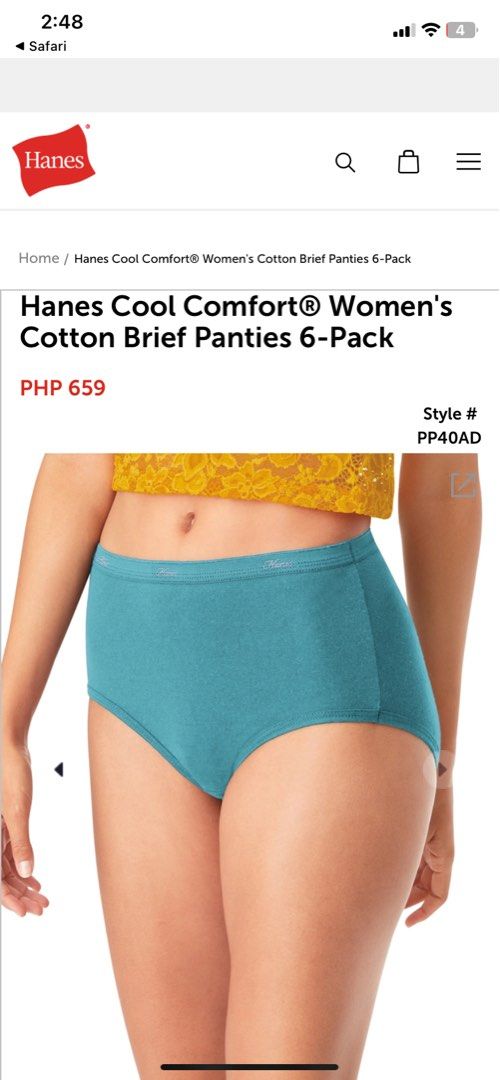 Hanes Cool Comfort Women's Cotton Brief Panties 6 Pack - PP40AD