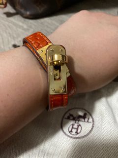 Hermes Orange Brown Gold Croc bracelet arm candy