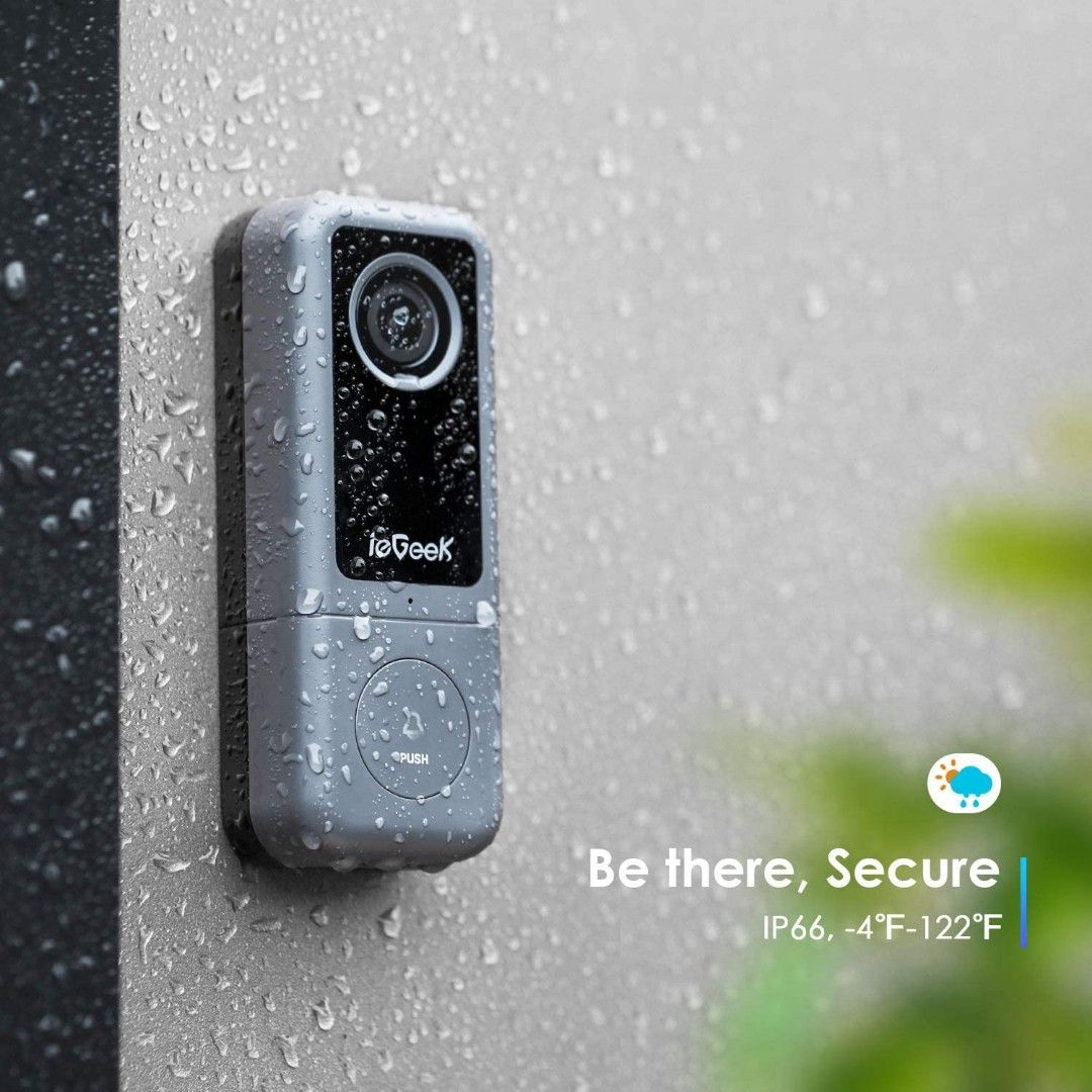ieGeek Wireless 2K Video Doorbell Camera W/ Battery Chime,WiFi Smart Door  Bell