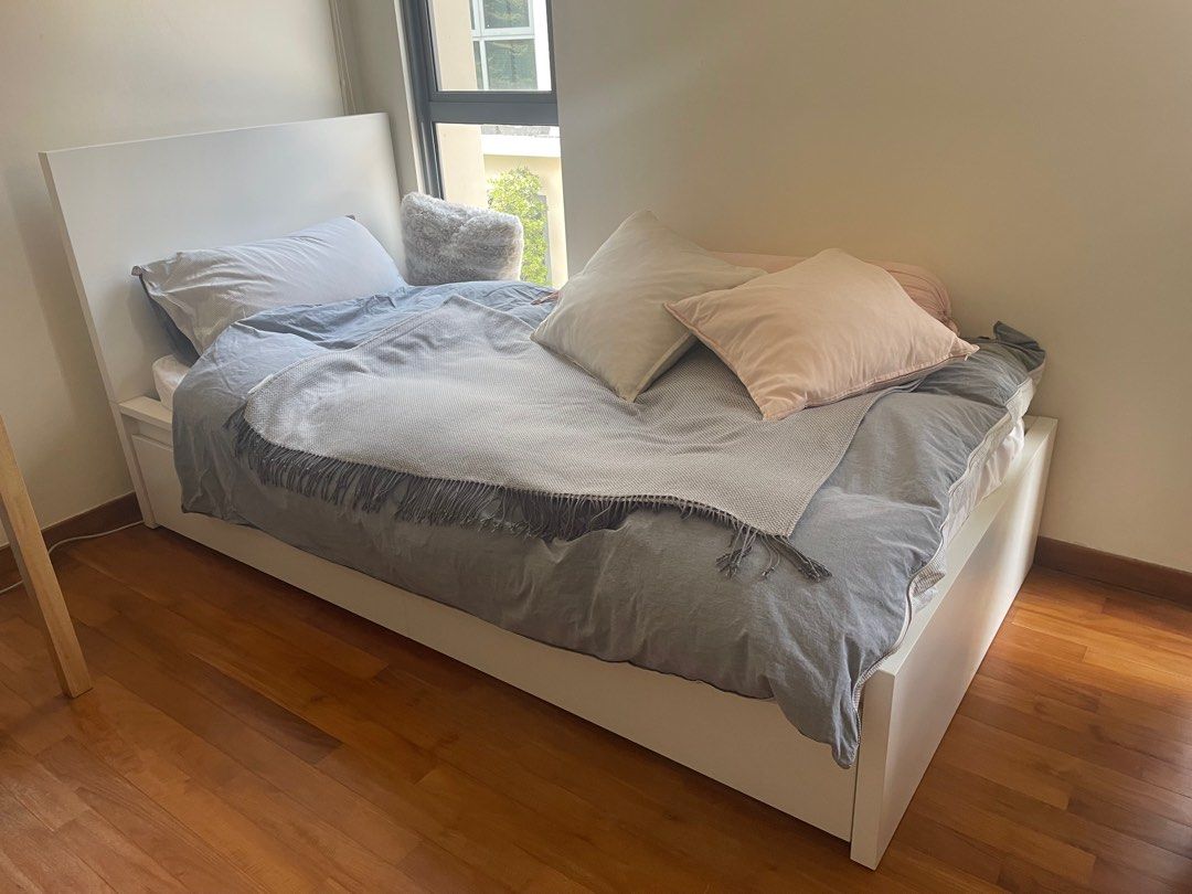 Ikea Malm Twin Size High Bed Frame/2 Storage Boxes, White, 53% Off