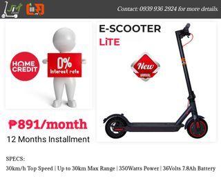Installment/Cash NEW E-SCOOTER LiTE Electric Scooter for Adult