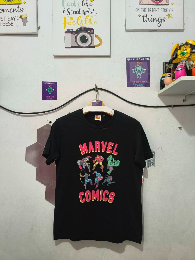 Kaos GU x Marvel Hitam Marvel Comics, Fesyen Pria, Pakaian , Atasan di ...